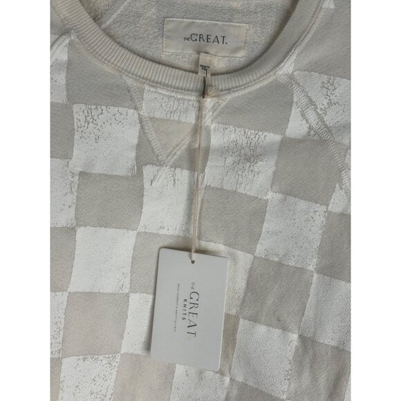 NWT The Great Inc. Slouch Sweatshirt Washed Chalk Hand Stamp Check Size 1 Small - Picture 3 of 6